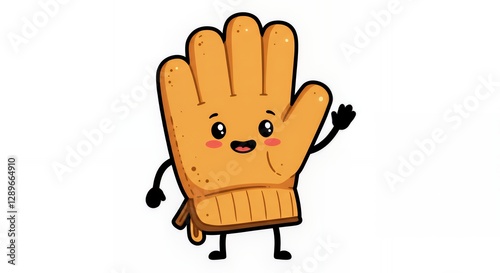 A cheerful cartoon glove character waving happily.
