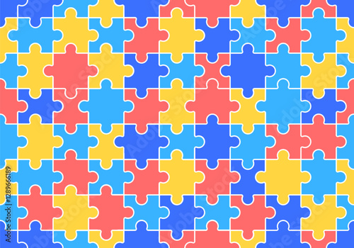 World autism awareness day seamless pattern background. Colorful puzzles vector background. Symbol of autism. Medical flat illustration. Health care