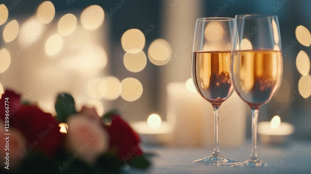 Champagne glasses with roses for special occasion. Champagne glasses with roses for special occasion.