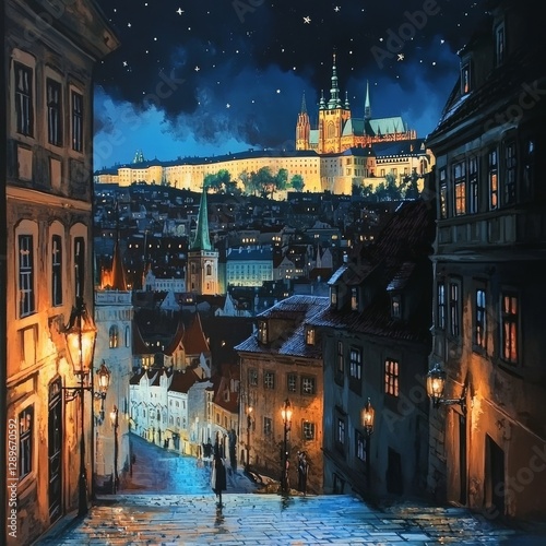 Prague Gothic Castle Night View