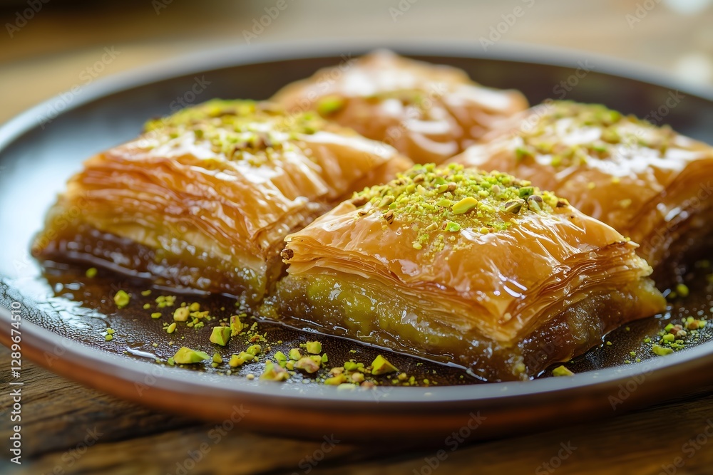 Four pieces of traditional baklava served on a plate Four pieces of traditional baklava served on a plate