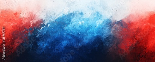A dynamic tricolor red, white, and blue gradient background, evoking a strong, patriotic theme.