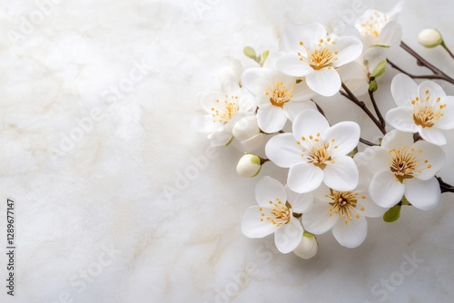 Spring Blossoms on Marble Background