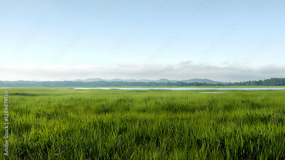 Expansive Green Grassland Landscape Under a Clear Sky Expansive Green Grassland Landscape Under a Clear Sky