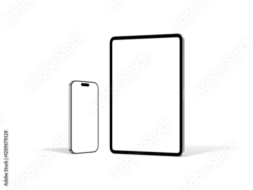 Responsive Device Mockup Including Smartphones and Tablet | Blank Display | Transparent Background | White Titanium and Silver Color