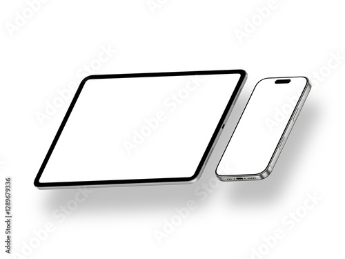 Responsive Device Mockup Including Smartphones and Tablet | Blank Display | Transparent Background | White Titanium and Silver Color