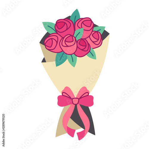 Wallpaper Mural Bouquet of red roses isolated on white background. Bunch of flowers wrapped in paper with pink ribbon. Present concept. Spiral bud of roses. Floral design for spring holidays; greeting cards. Vector Torontodigital.ca
