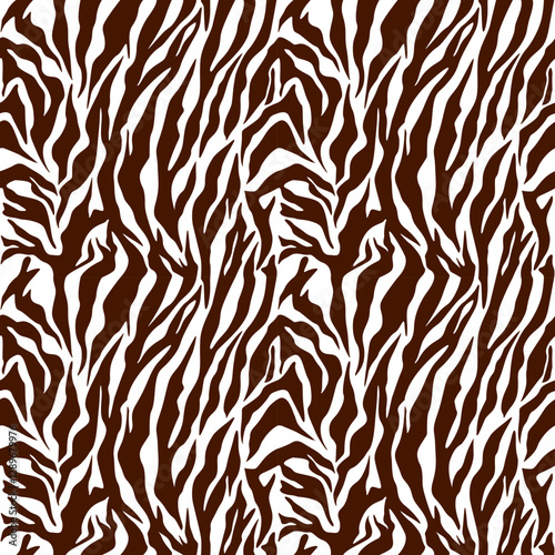 Realistic texture of tiger or zebra fur. Animal skin stripes, jungle style wallpaper. Seamless vector drawing