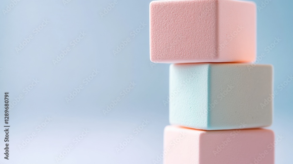 pastel colored cosmetic sponges stacked on blue pastel colored cosmetic sponges stacked on blue