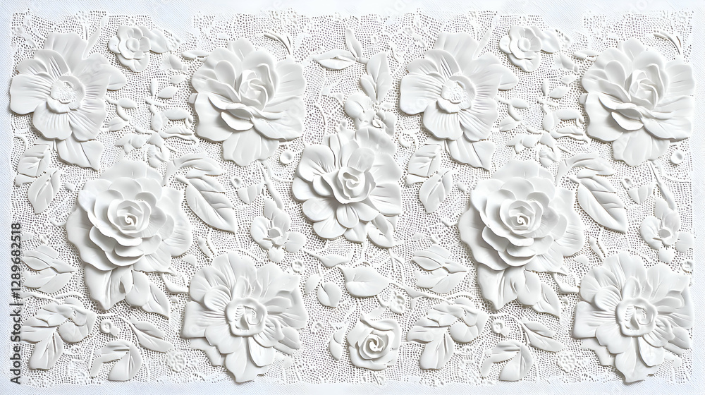 White Embossed Rose Floral Pattern Texture Background White Embossed Rose Floral Pattern Texture Background