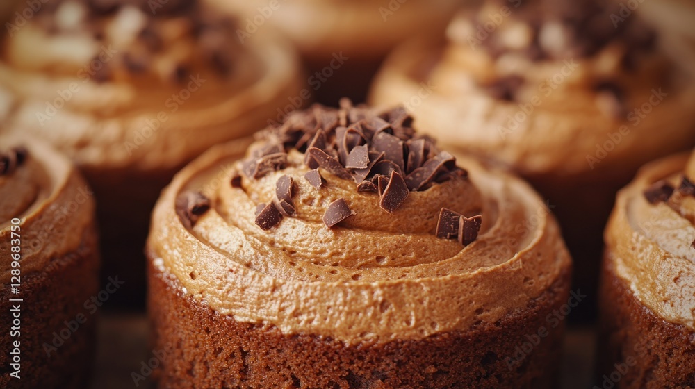 Fototapeta premium Chocolate cupcakes, frosting, bakery, close-up, blurred background, dessert