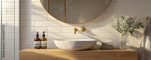 Luxury Bathroom Renovation: Elegant Brass Sink and Mirror in a Small Space