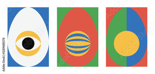 Illustration wall art decor egg retro bauhaus unique design