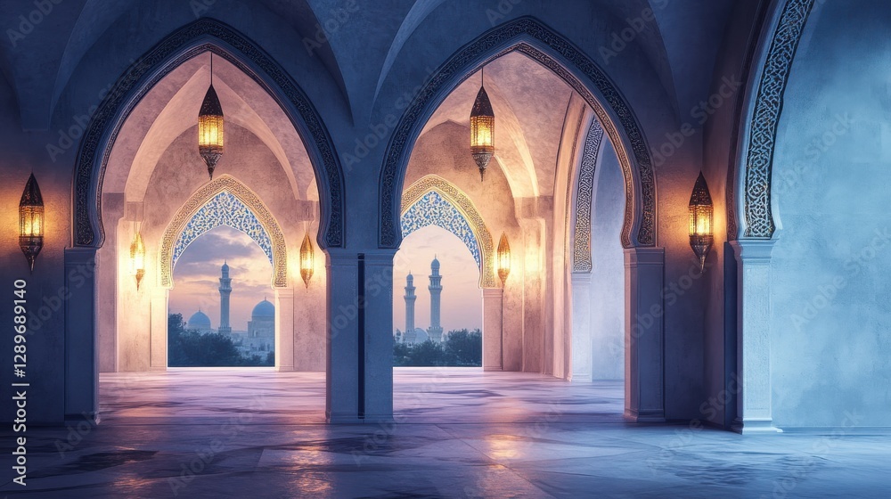 Obraz premium Majestic Architectural Details in an Arabian Courtyard at Dusk