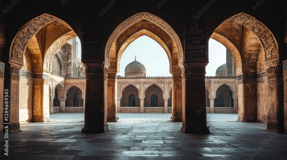 Fototapeta premium Majestic Arches of an Ancient Islamic Mosque Interior
