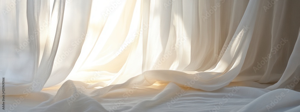 Sheer curtains dancing softly, showcasing a rich textured backdrop, elegant and airy ambiance, perfect for enhancing interior spaces