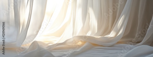 Obraz na płótnie Sheer curtains dancing softly, showcasing a rich textured backdrop, elegant and airy ambiance, perfect for enhancing interior spaces w salonie