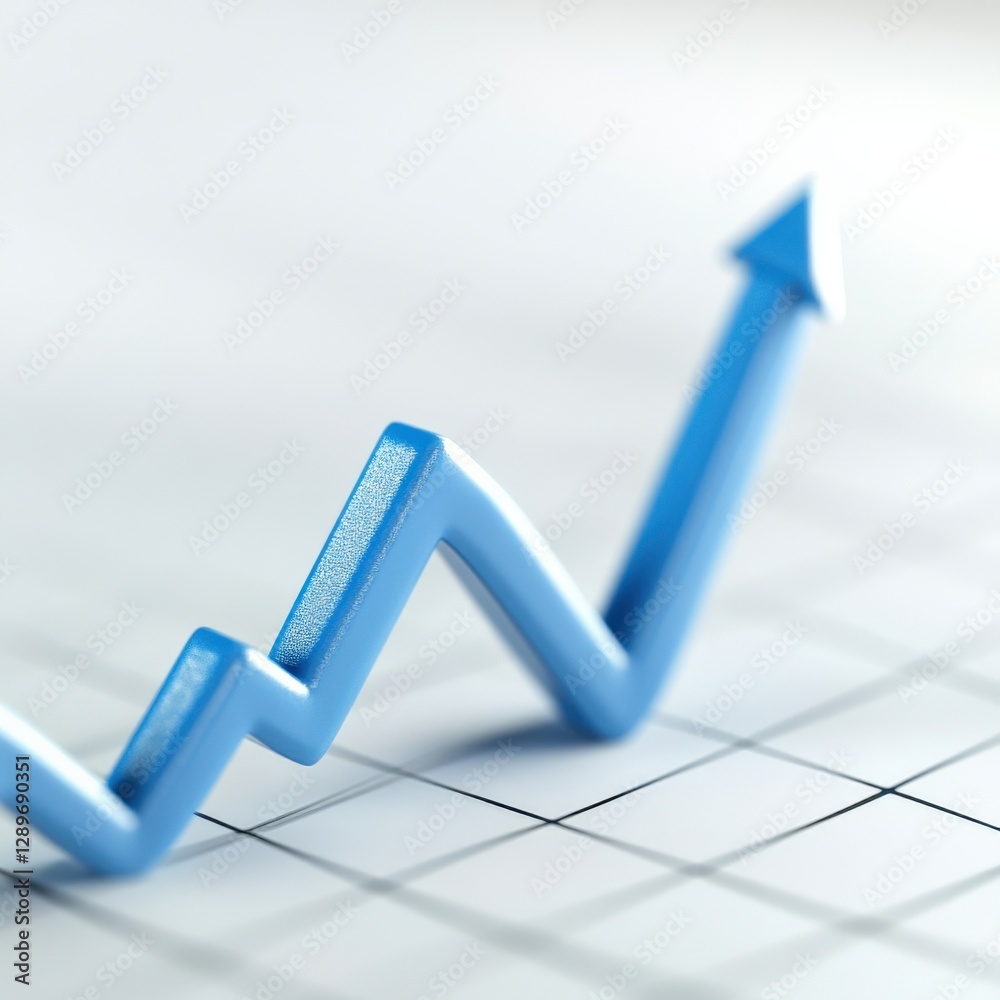 Blue Arrow Trending Up on Grid Background Blue Arrow Trending Up on Grid Background