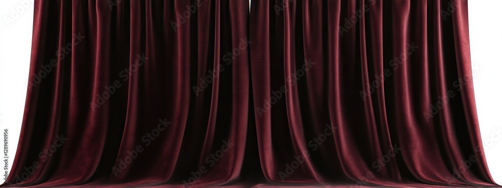 Luxurious deep velvet curtains with elegant folds, designed for seamless integration into various interior styles, ideal for digital use.