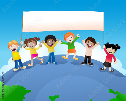 multicultural children banner kids on nature background