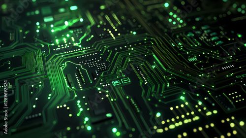 Glowing green circuit board close-up