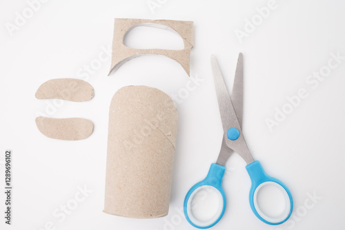 Принти на полотні step in creative process, making pinguin body from recycled empty toilet paper roll, fun for kids and DIY activities