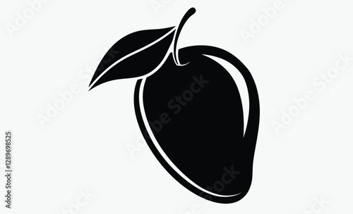 Mango silhouette, mango with leaf vector illustration, mango fruit vector, tropical fruit, black and white mango design  