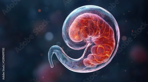 Detailed Visual Representation of Human Embryo Development in Early Stages with Vibrant Colors and Intricate Textures
