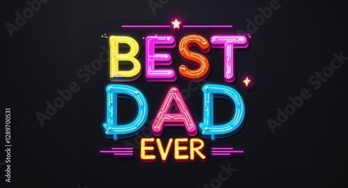best dad ever colorful neon graffiti lettering on plain black background