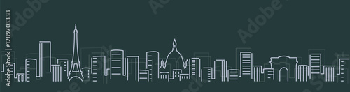 Paris Simple Lines Skyline on Dark Background