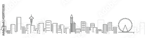 Seattle Simple Dark Lines Skyline on White Background