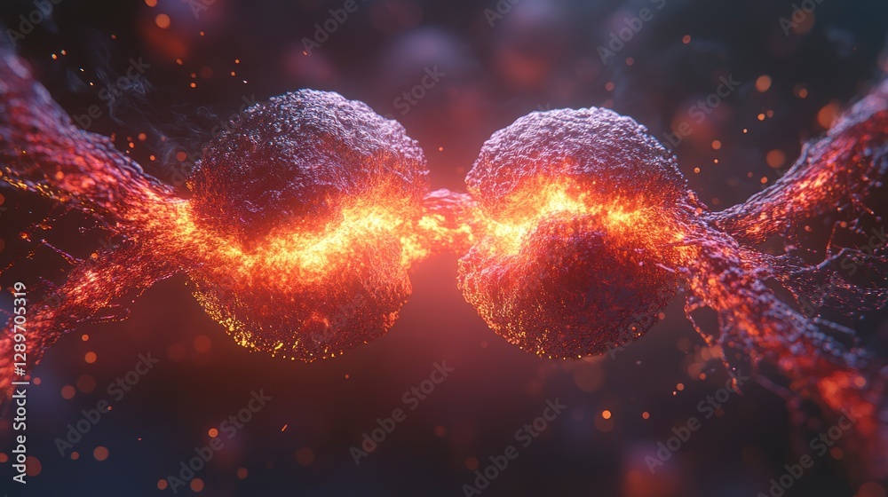 Dynamic Fusion of Energy Spheres with Glowing Lava and Brilliant Particles in Abstract Scientific Visualization