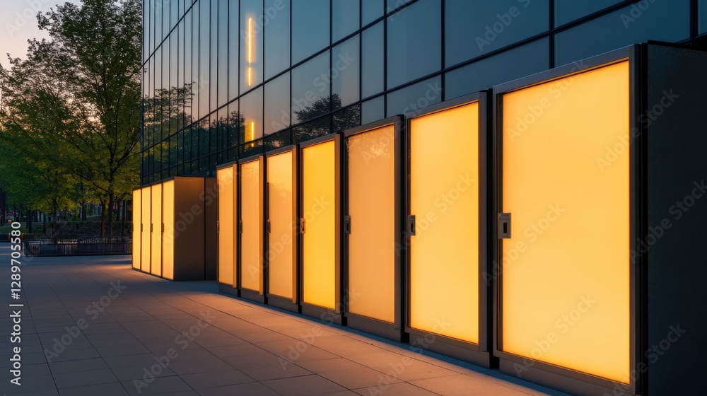 illuminated lockers outside modern building illuminated lockers outside modern building