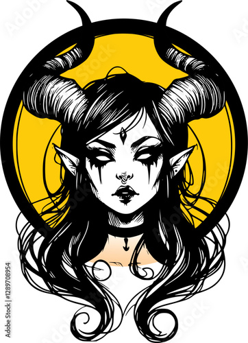 A beautiful gothic woman's face with floral hair design, a vector illustration of feminine beauty and gothic style.