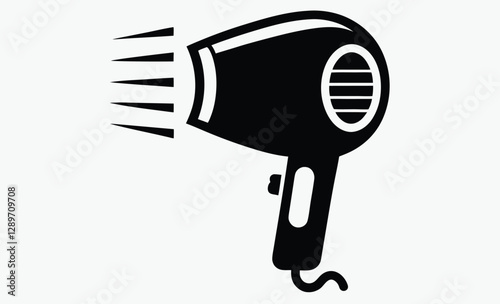 Hair dryer silhouette, black vector icon, hairstyling tool