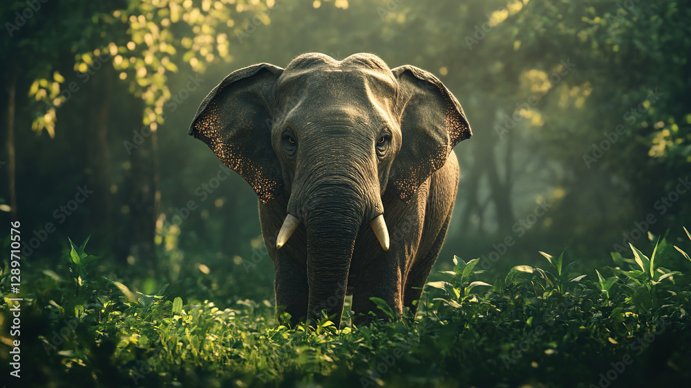 Fototapeta premium elephant in the forest with grass around it
