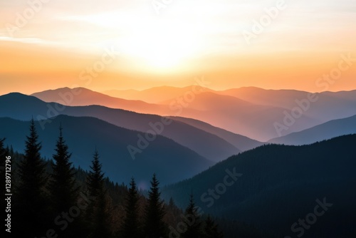 Scenic Sunset Over Layered Mountain Landscape