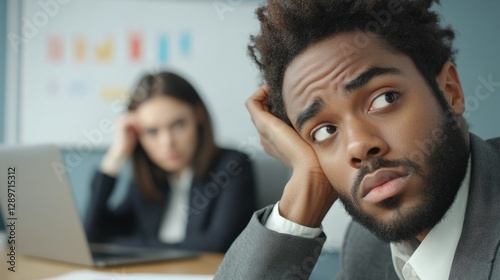 bored Employee Looks Away from Boring Meeting