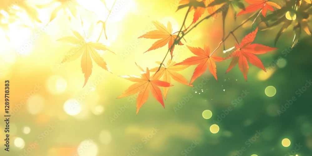 Vibrant autumn maple leaves with sunlit bokeh Vibrant autumn maple leaves with sunlit bokeh