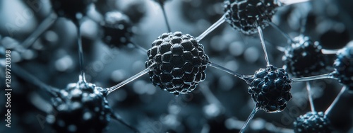 Obraz na płótnie Close-Up View of Molecular Structures with Intricate Details and Interconnected Bonds in a Dark Background w salonie