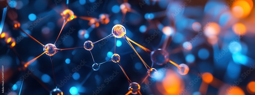 Abstract Representation of Molecular Structure in Blue and Orange Bokeh Effect