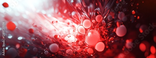 Obraz na płótnie Abstract red and white colors forming a dynamic pattern with bubbles and glowing particles for creative designs and backgrounds w salonie