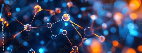 Obraz na płótnie Abstract Representation of Molecular Structure in Blue and Orange Bokeh Effect w salonie