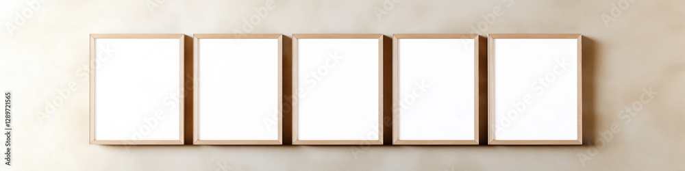 Obraz premium Panoramic banner with various wooden blank mock up frames