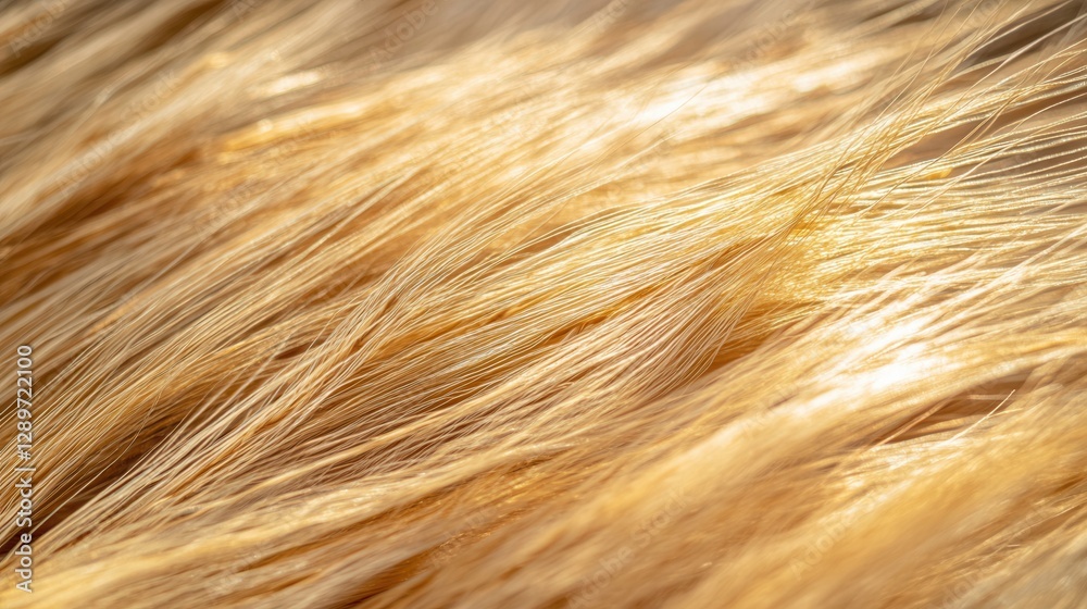 Close-Up View of Bright Light Blonde Hair Strands with Soft Texture and Natural Luster in Warm Lighting