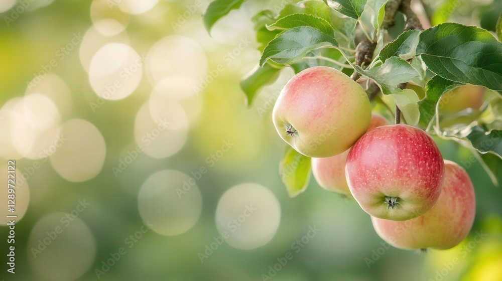 Fresh Red Apples Hanging from a Tree Branch in a Beautiful Orchard During Daylight