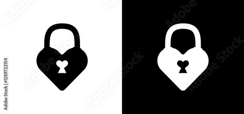 Abstract heart lock set, love heart padlocks vector design. Romantic icon concept vector illustration. Valentines day romantic heart design on white and black background. 