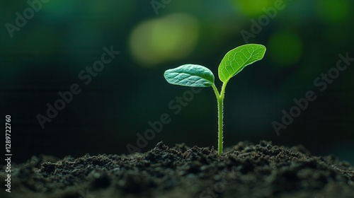 Obraz na płótnie Fresh Green Sprout Emerging from Dark Rich Soil in a Vibrant Nature Background with Soft Focus w salonie