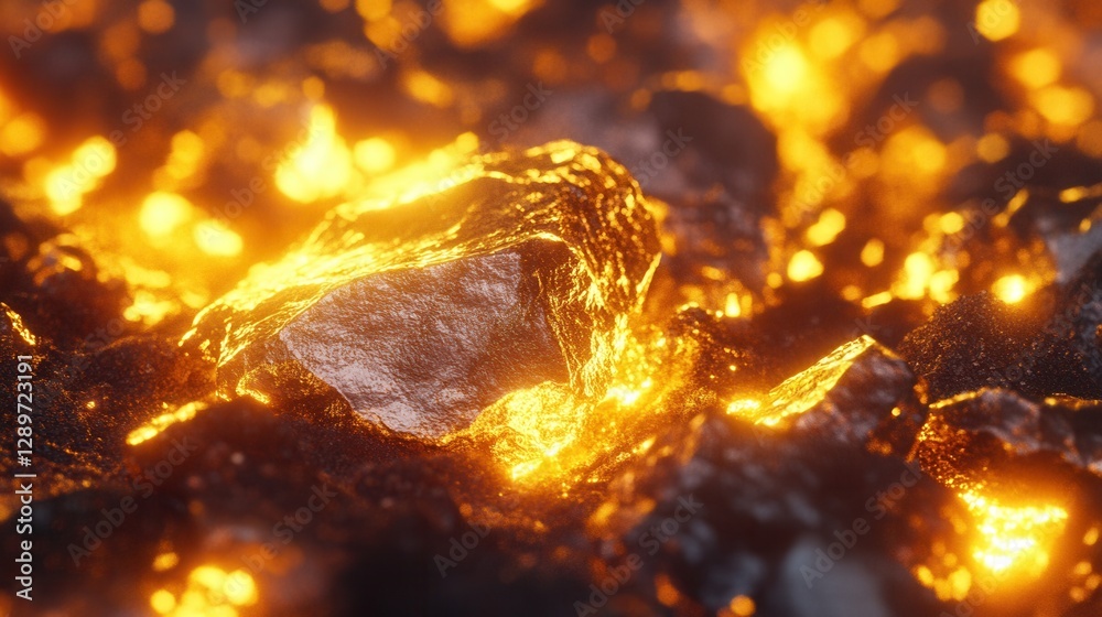 Glowing Lava Rocks with Fiery Ember Heat Emitting Warm Light Creating Stunning Volcanic Landscape Background