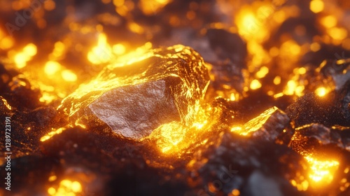 Obraz na płótnie Glowing Lava Rocks with Fiery Ember Heat Emitting Warm Light Creating Stunning Volcanic Landscape Background w salonie